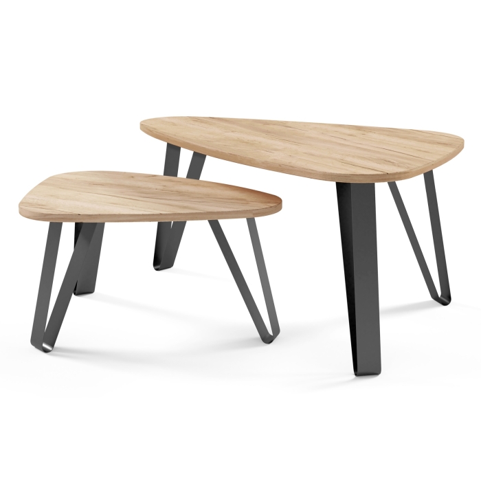 Zestaw stolików kawowych LOVIA – nowoczesny design, trójkątne blaty, styl loft