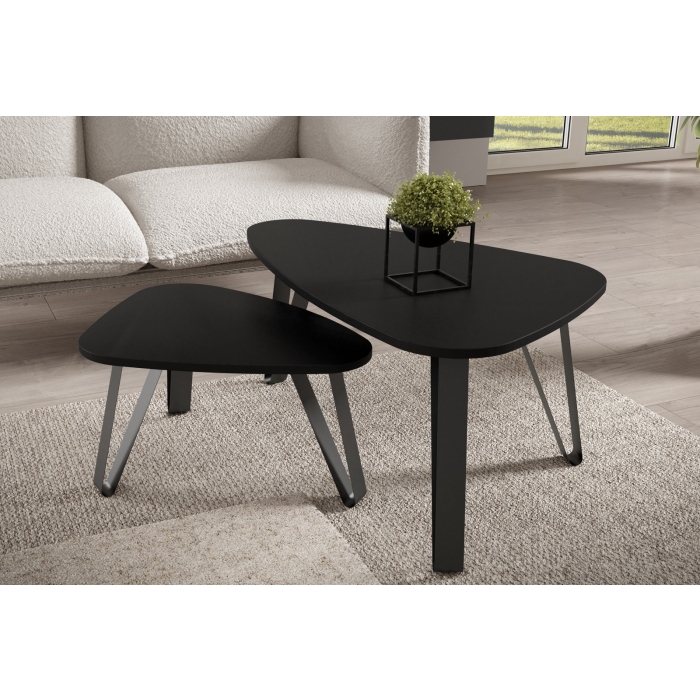 Zestaw stolików kawowych LOVIA – nowoczesny design, trójkątne blaty, styl loft