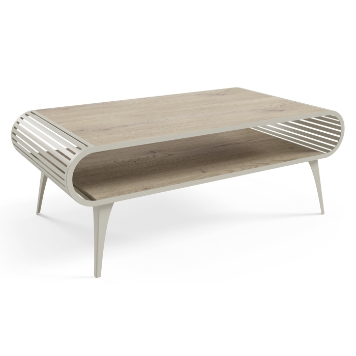 Stolik kawowy VENTO – loftowy design, ażurowe boki, półka i nowoczesna forma