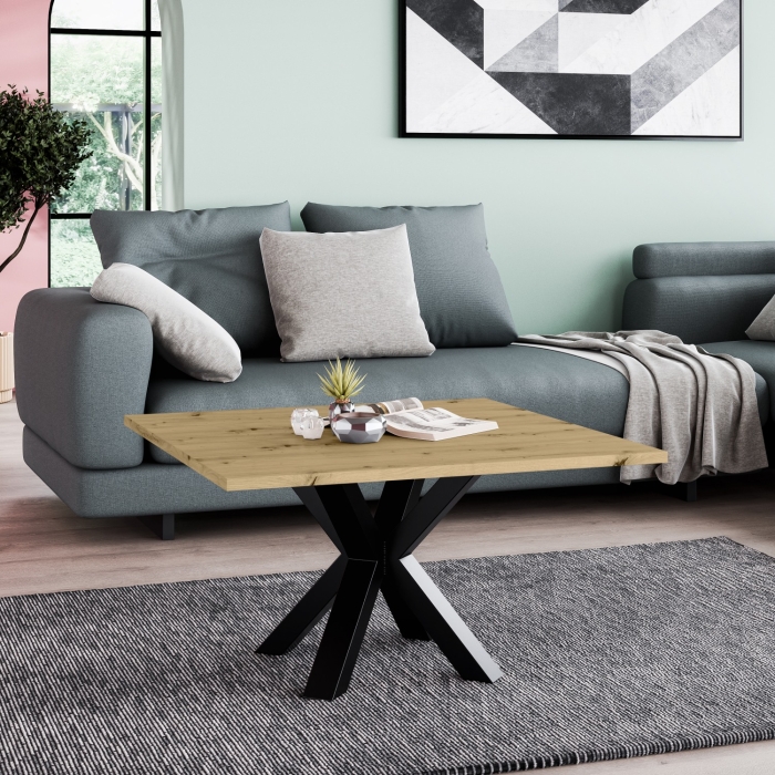 Stolik kawowy Noe 60x60 cm z blatem w kolorze dąb artisan metalowe nogi czarne