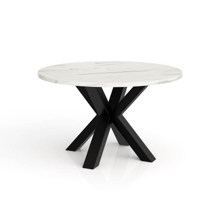 Stolik kawowy Noe 60 z marmurowym blatem bianco, okrągły fi 58 cm, czarne nogi, styl glamour loft