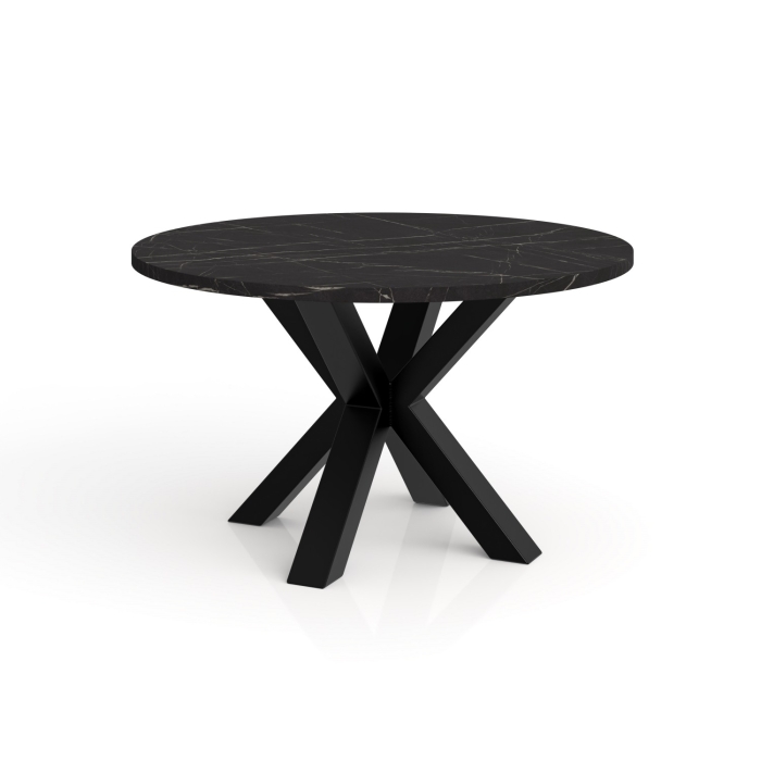 Stolik kawowy Noe 60 czarny marmur z białymi zyłami okrągły fi 58 cm, czarne nogi, styl glamour loft