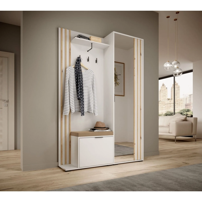 Garderoba z lustrem Nel 131 cm dąb artisan/czarne lamele