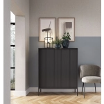 Komoda dwudrzwiowa New Black 104 cm czarna złote uchwyty ryflowane fronty