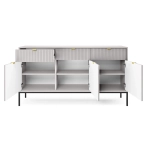 Komoda z szufladami New Grey 154 cm szara złote uchwyty ryflowane fronty
