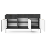 Komoda z szufladami New Black 154 cm czarna złote uchwyty ryflowane fronty