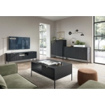 Komoda z szufladami New Black 154 cm czarna złote uchwyty ryflowane fronty