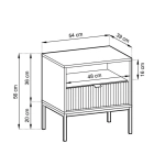 Szafka nocna z szufladą New Black czarna na metalowych nóżkach ryflowany front