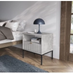 Szafka nocna z szufladą New Grey szara na metalowych nóżkach ryflowany front