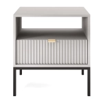 Szafka nocna z szufladą New Grey szara na metalowych nóżkach ryflowany front