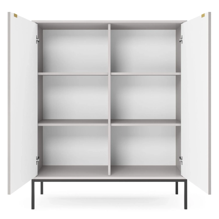 Komoda dwudrzwiowa New Grey 104 cm szara złote uchwyty ryflowane fronty