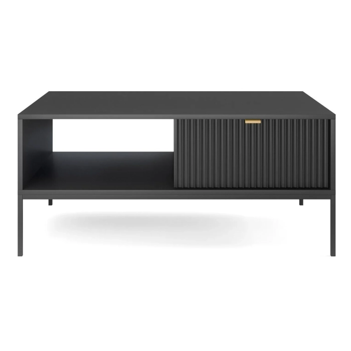 Stolik kawowy z szufladą New Black 104 cm ława czarna z frontem ryflowanym