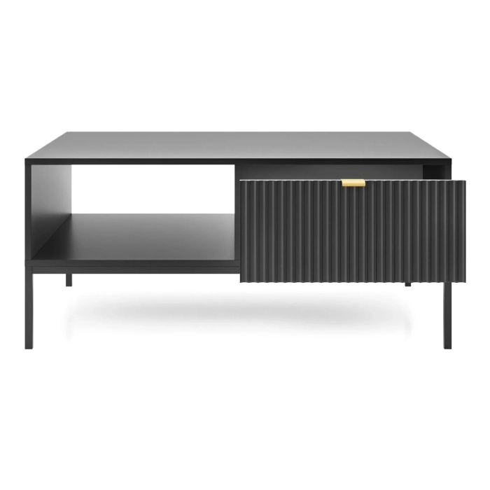 Stolik kawowy z szufladą New Black 104 cm ława czarna z frontem ryflowanym