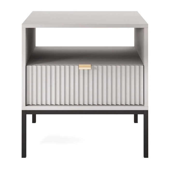 Szafka nocna z szufladą New Grey szara na metalowych nóżkach ryflowany front