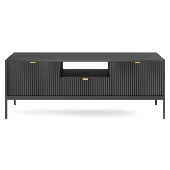 Szafka RTV New Black 154 cm czarna pod telewizor ryflowane fronty