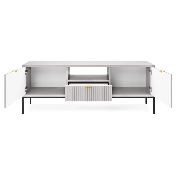 Szafka RTV New Grey 154 cm szara pod telewizor ryflowane fronty