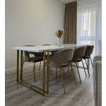 Stół TOP 140x80 w stylu glamour loft rozkładany do 240 cm na złotych nogach i marmurowym blacie bianco