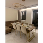 Stół TOP 140x80 w stylu glamour loft rozkładany do 240 cm na złotych nogach i marmurowym blacie bianco