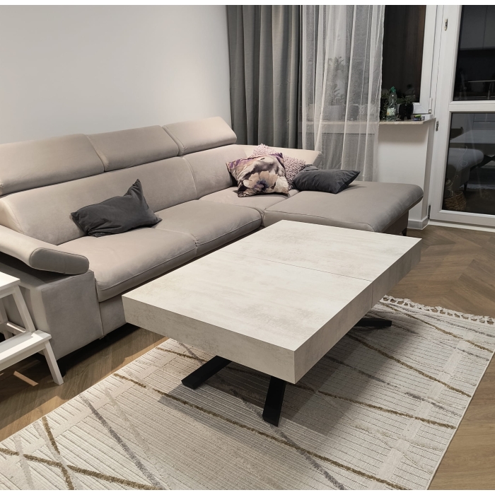 Ławostół SANTI X 120x80 cm – rozkładany do 200 cm, regulacja wysokości 27–76 cm, Dąb Halifax, Marmur, Beton, Hikora, Kaszmir