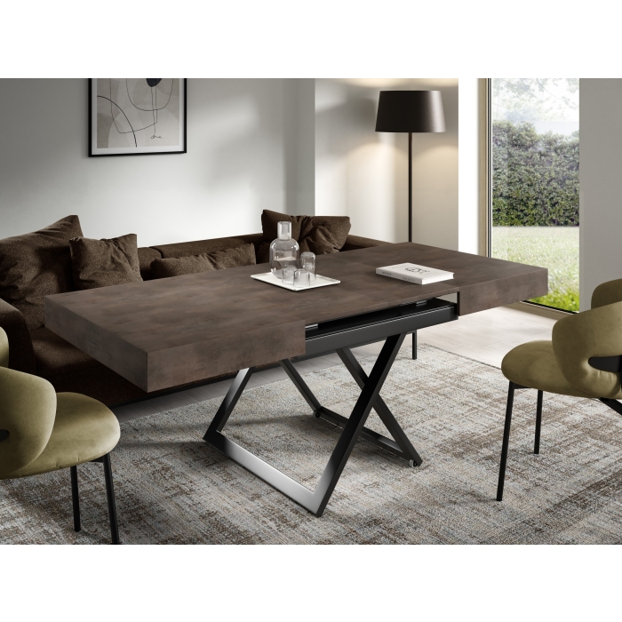 Ławostół SANTI 120x80 to stolik kawowy z regulacją wysokości i stół rozkładany do 200 cm dark grey chicago concrete