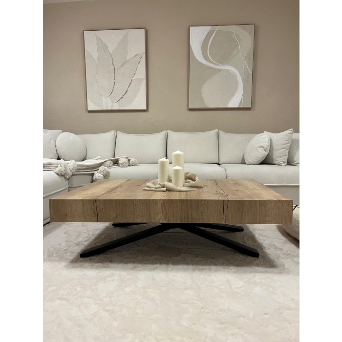 Ławostół SANTI X 120x80 cm – rozkładany do 200 cm, regulacja wysokości 27–76 cm, Dąb Halifax, Marmur, Beton, Hikora, Kaszmir
