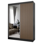 Szafa przesuwna ART 10 150 cm z lustrem w kolorze czarnym z dębowymi lamelami do sypialni, salonu, garderoby