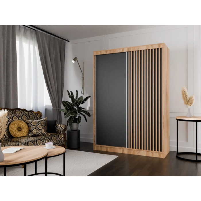 Szafa przesuwna ART 13 150 cm z dębowymi lamelami w kolorze dąb craft złoty