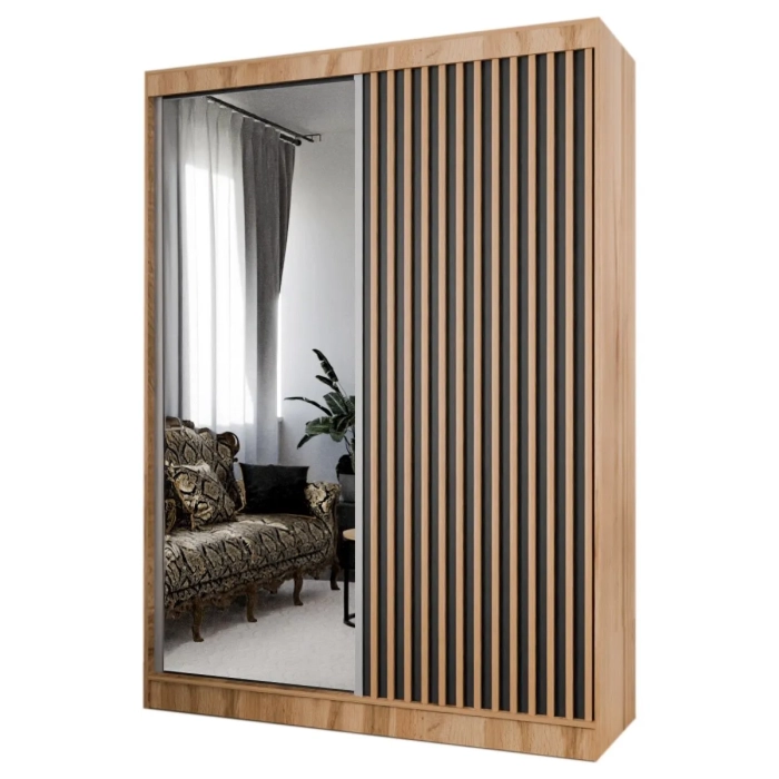 Szafa przesuwna ART 9 150 cm z lamelami w kolorze dąb craft złoty do sypialni, salonu, garderoby