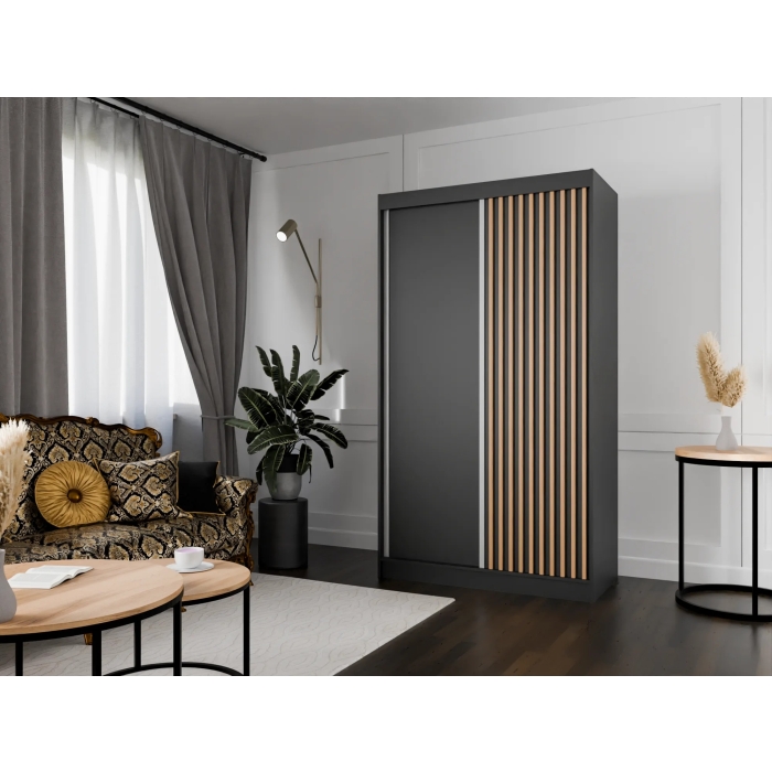 Szafa przesuwna ART 7 120 cm w kolorze czarnym z dębowymi lamelami do salonu sypialni czy jako garderoba