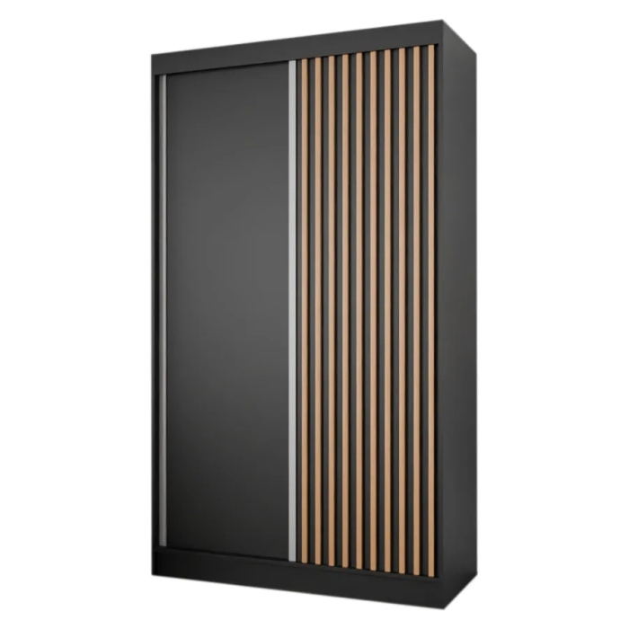 Szafa przesuwna ART 7 120 cm w kolorze czarnym z dębowymi lamelami do salonu sypialni czy jako garderoba