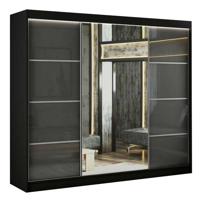 Szafa przesuwna Velvet III 250 cm z lustrem szprosami lacobelem do sypialni