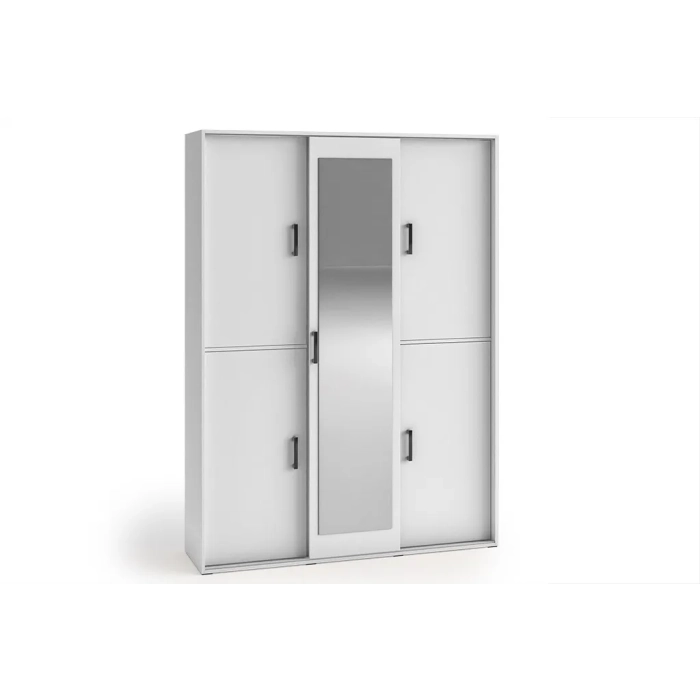 Garderoba HIT 150 cm 3-drzwiowa szafa z lustrem i wysuwanym wieszakiem biała